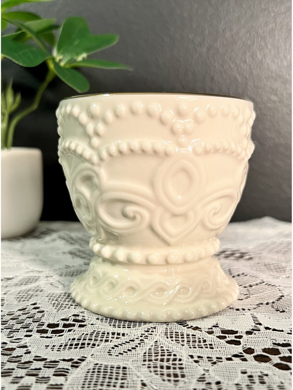 Vintage Lenox Beaded Tea Light Votive Candle Holder Ivory & 24K Gold